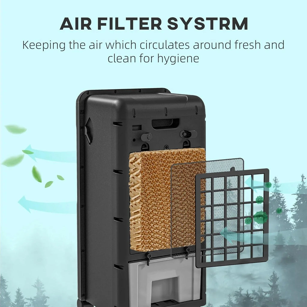 32" Mobile Evaporative Air Cooler, 3-In-1 Ice Cooling Fan Water Conditioner Humidifier Unit with Remote, Timer, Oscillating,  Display, 3.2gal Water Tank for Home Office, Bedroom, Black