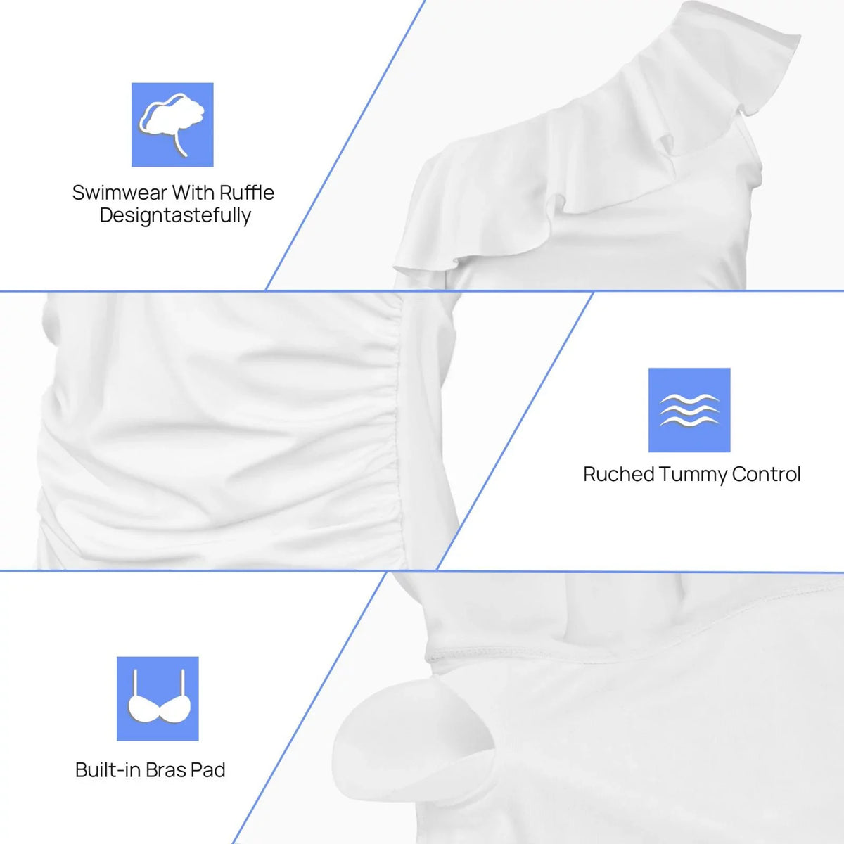 Coaee Pink Flamingo Women's One Piece Swimsuits One Shoulder Swimwear Asymmetric Ruffle Monokinis Bathing Suits - Small