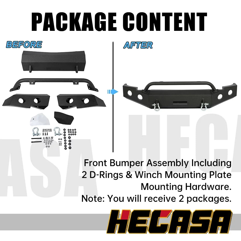 Front Bumper W/ D-Rings for 2007-2013 Chevy Silverado 1500 Push Bar 3-Piece Modular 2008 2009 2010 2011 2012 2013