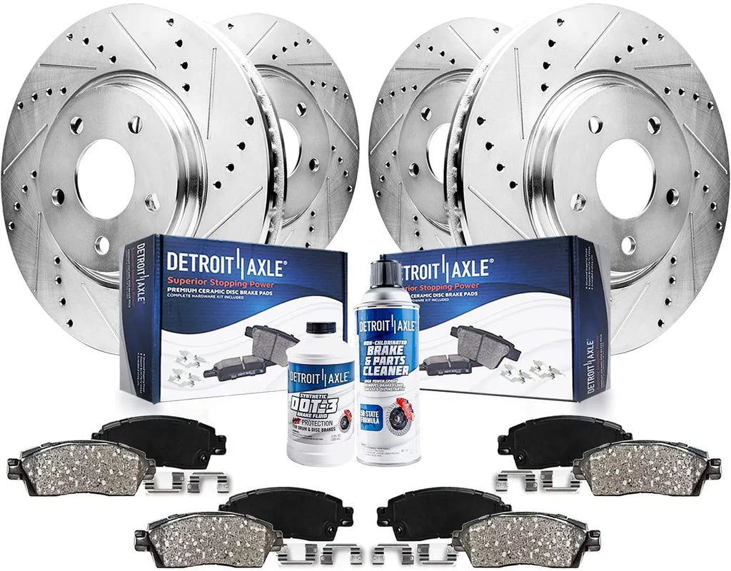 Detroit Axle - Brake Kit for 2010-2017 Chevrolet Equinox  Terrain Front & Rear Drilled Slotted Disc Brake Rotors Ceramic Brakes Pads 2011 2012 2013 2014 2015 2016 Replacement: 12.64" front Rotor
