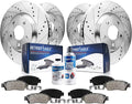 Detroit Axle - Brake Kit for 2010-2017 Chevrolet Equinox  Terrain Front & Rear Drilled Slotted Disc Brake Rotors Ceramic Brakes Pads 2011 2012 2013 2014 2015 2016 Replacement: 12.64" front Rotor
