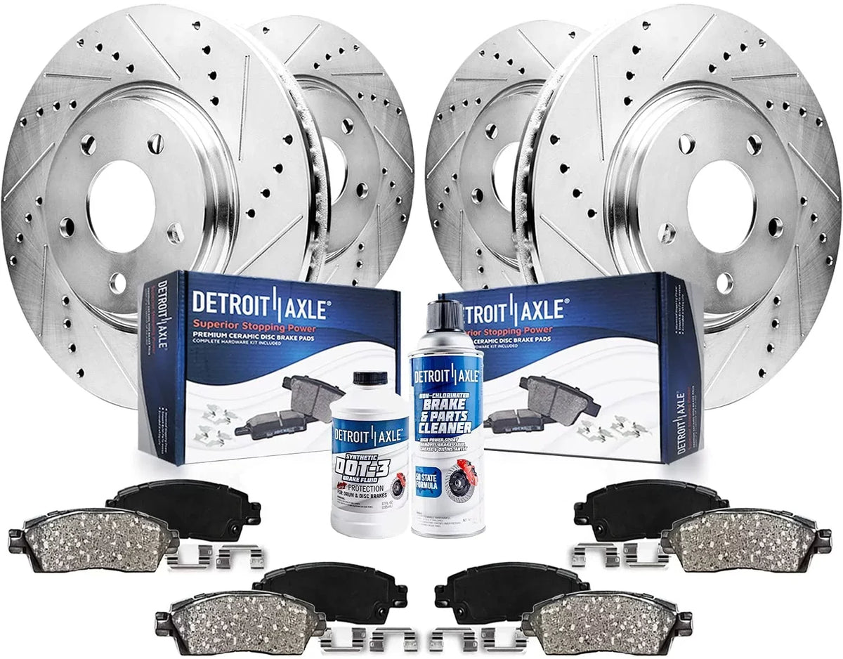 Detroit Axle - Brake Kit for 2010-2017 Chevrolet Equinox  Terrain Front & Rear Drilled Slotted Disc Brake Rotors Ceramic Brakes Pads 2011 2012 2013 2014 2015 2016 Replacement: 12.64" front Rotor