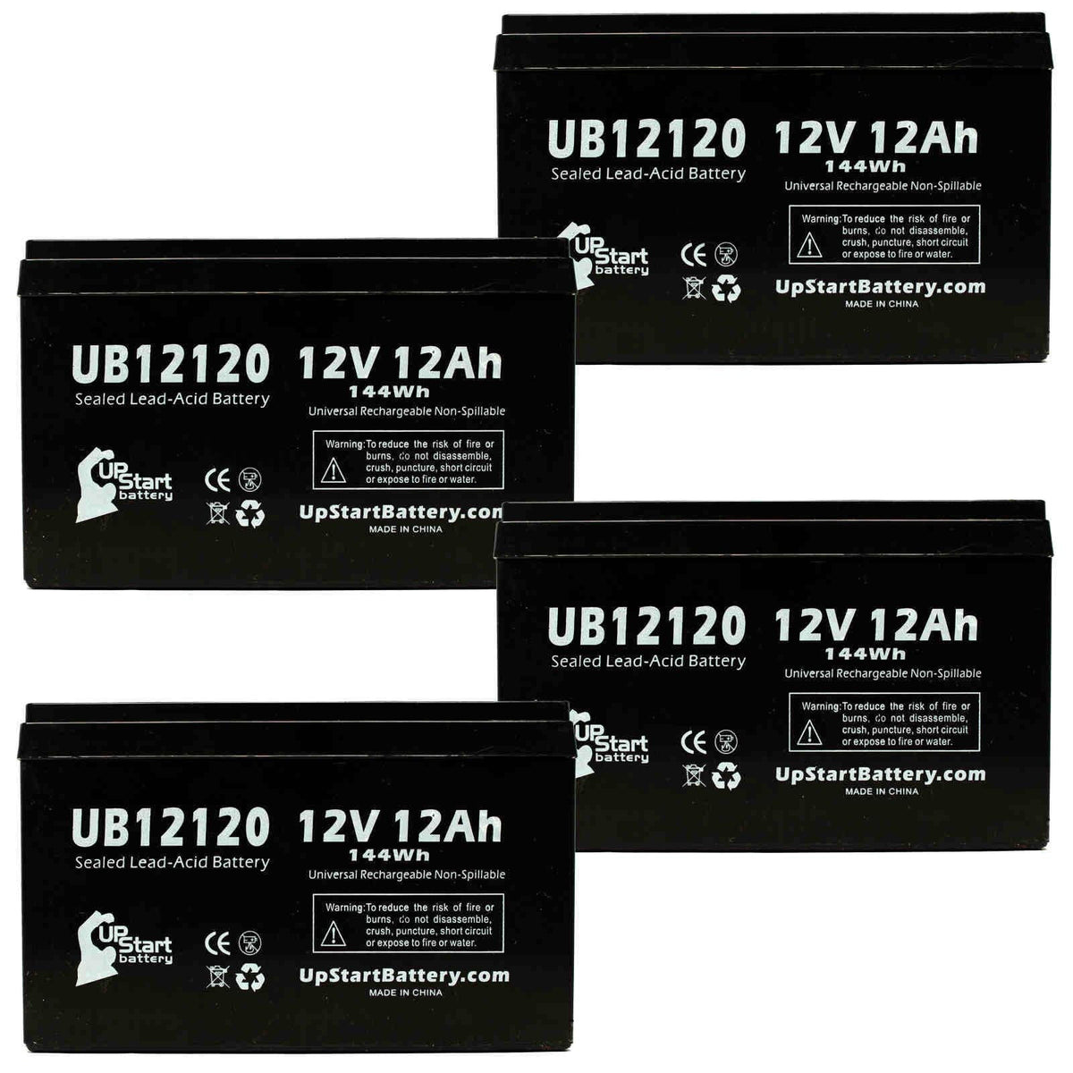 4x Pack - - SeaScooter  Battery Replacement - UB12120 Universal Sealed Lead Acid Battery (12V, 12Ah, 12000mAh, F1 Terminal, , ) - Includes 8 F1 to F2 Terminal Adapters