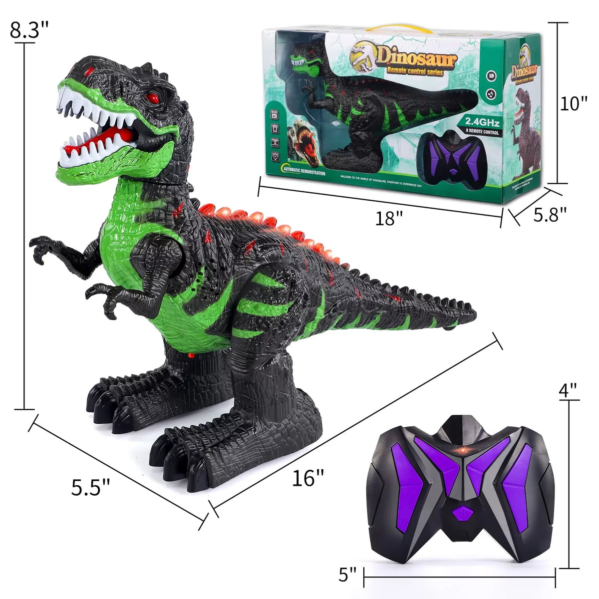 Remote Control Dinosaur Toys for Boys Girls 2.4G  Robot T-rex with Light Sound, Black