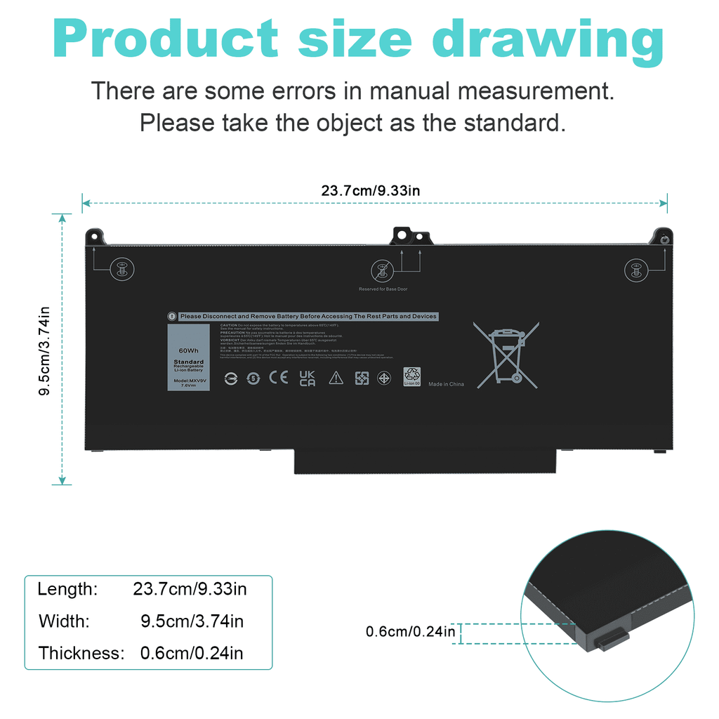 For Dell Latitude 5300 5310 (2-in-1) 7300 7400 60Wh Laptop Battery MXV9V