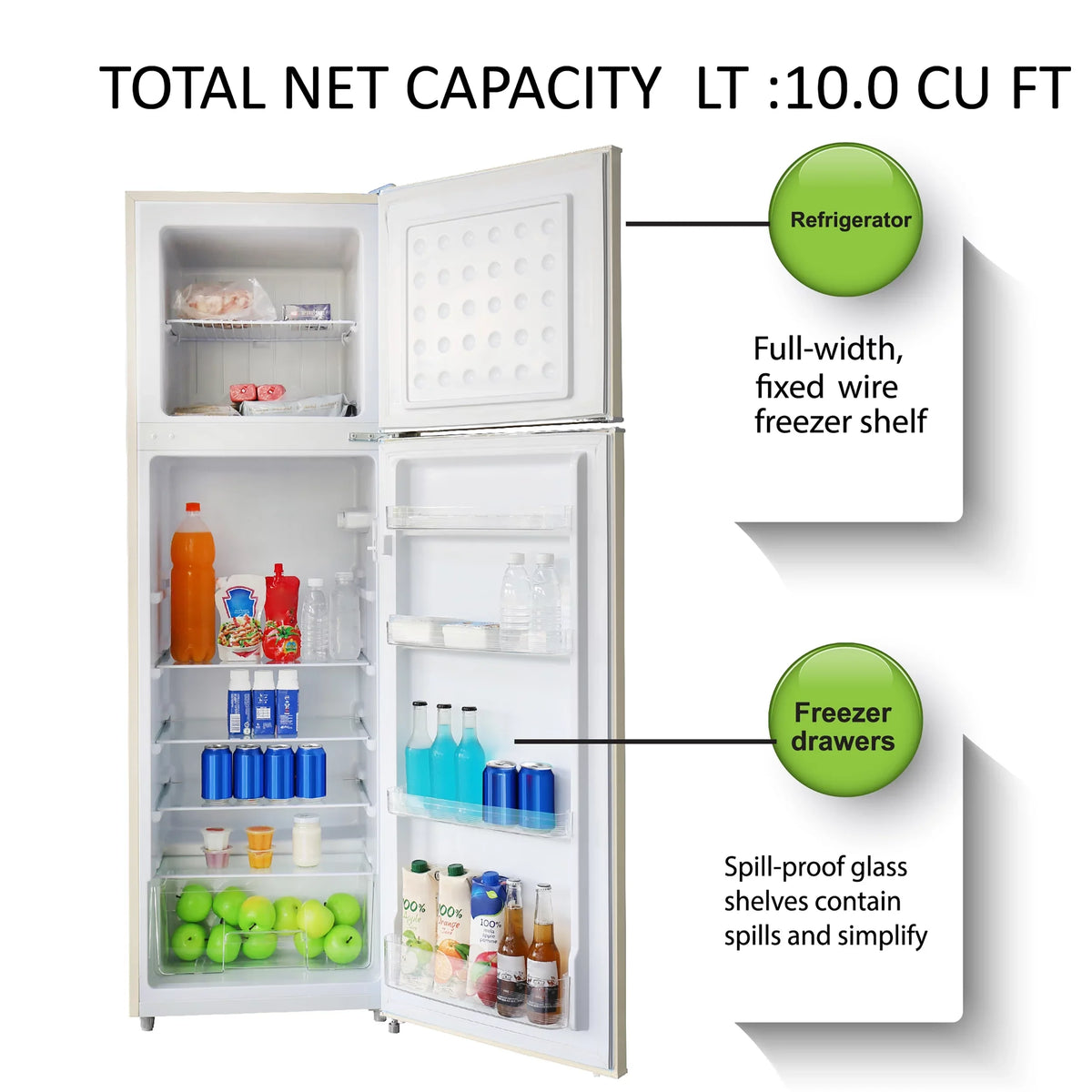 Hamilton Beach 10 Cu Ft Retro 2 Door Refrigerator, 5 Door Shelves,  Free, Cream, HBF1050, Adjustable Thermostat Control