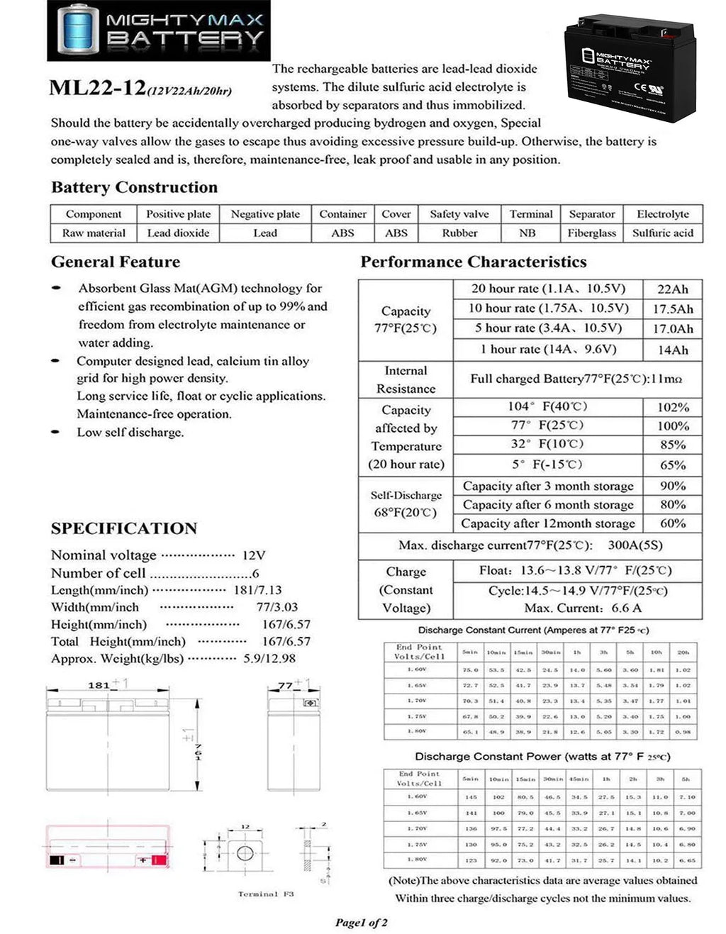 12V 22AH Battery for Alante Jr Scooter Wheelchair  200 - 4 Pack