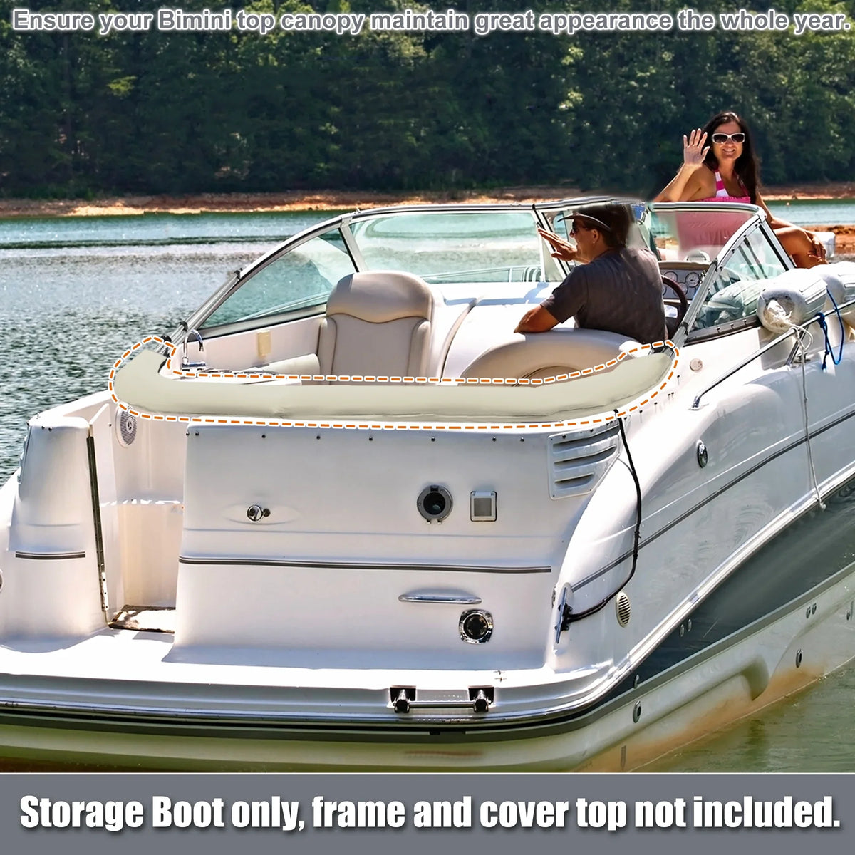 Unique Bargains Boat Bimini Top Storage Boot Cover 600D Polyester Canvas Beige 91"-96" Width Universal for 3 Bow 4 Bow