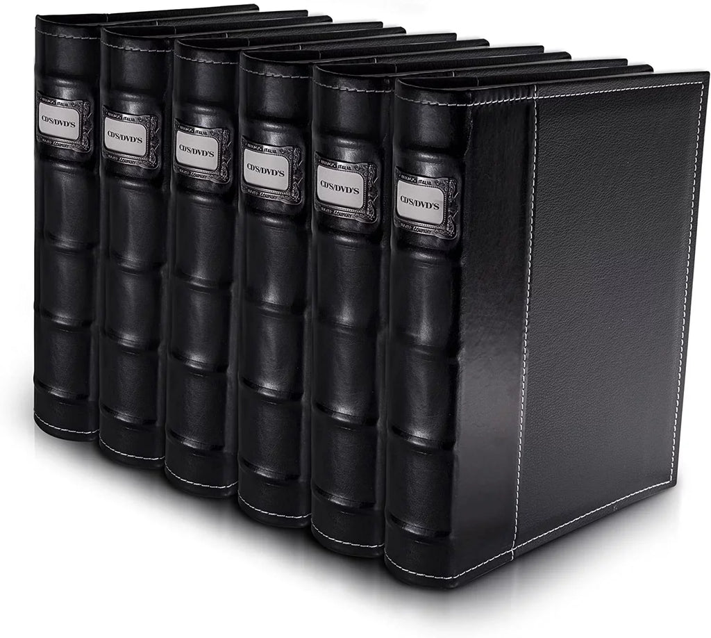 Bellagio-Italia / Storage Binder Set - Black - Leather - 6 Pack - 288-Disc Capacity - Storage Organizer for DVDs, CDs, Blu Rays, & Video Games - Acid-Free Binder Organizer Sheets