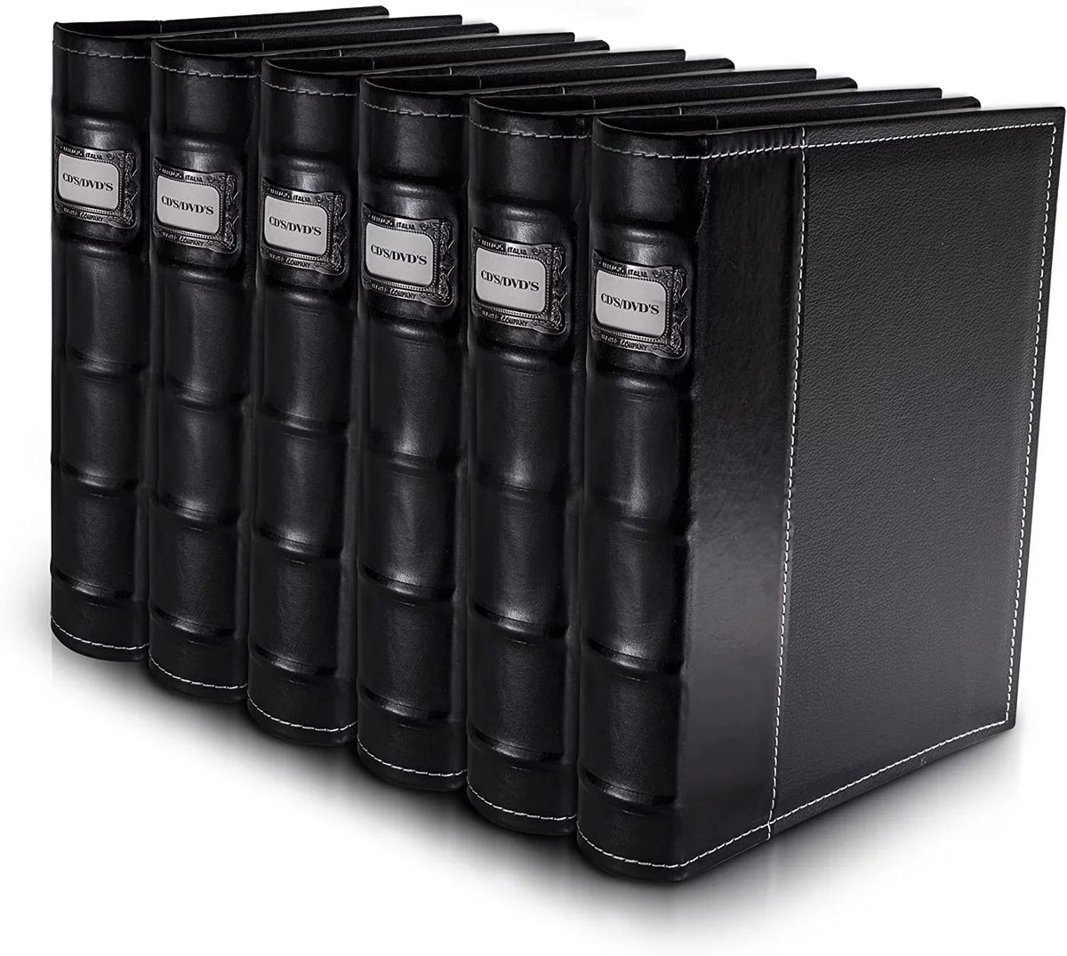 Bellagio-Italia / Storage Binder Set - Black - Leather - 6 Pack - 288-Disc Capacity - Storage Organizer for DVDs, CDs, Blu Rays, & Video Games - Acid-Free Binder Organizer Sheets