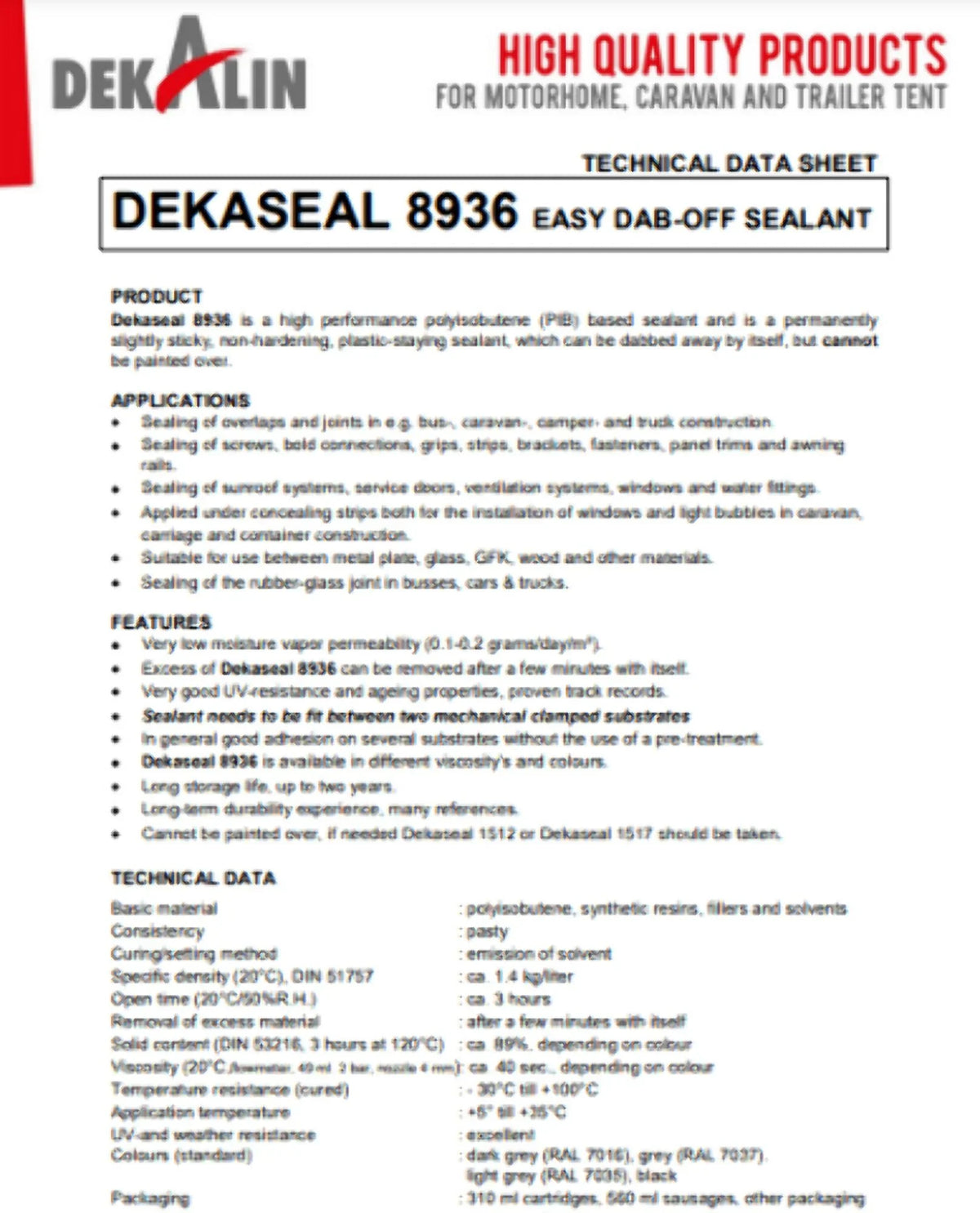 Dekaseal 8936 2 Pack 310ml Cartridge Plastic-Elastic Black Sealant / Adhesive