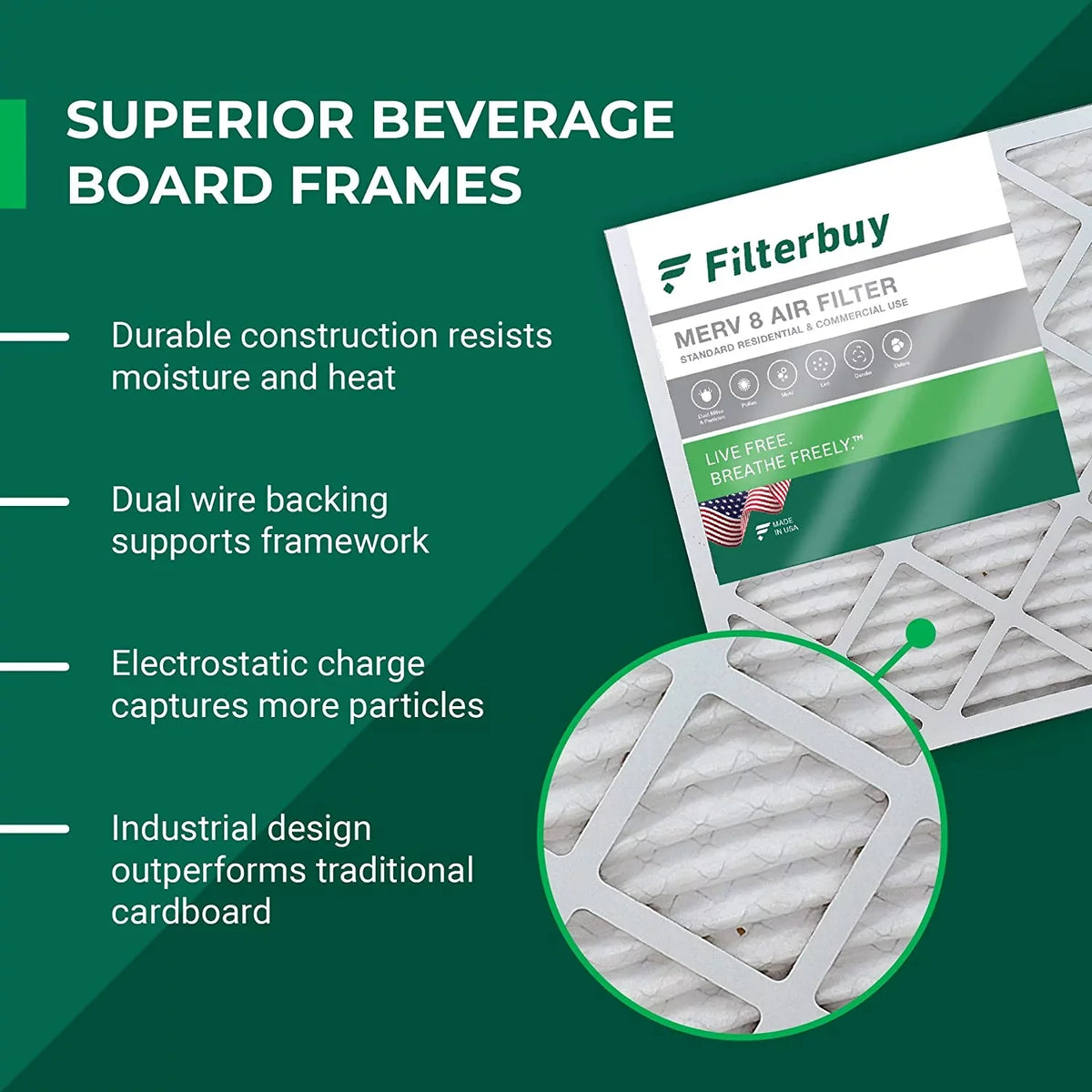 Filterbuy 16x20x5  8 Pleated   Furnace Air Filters for Honeywell FC100A1003 (4-Pack)