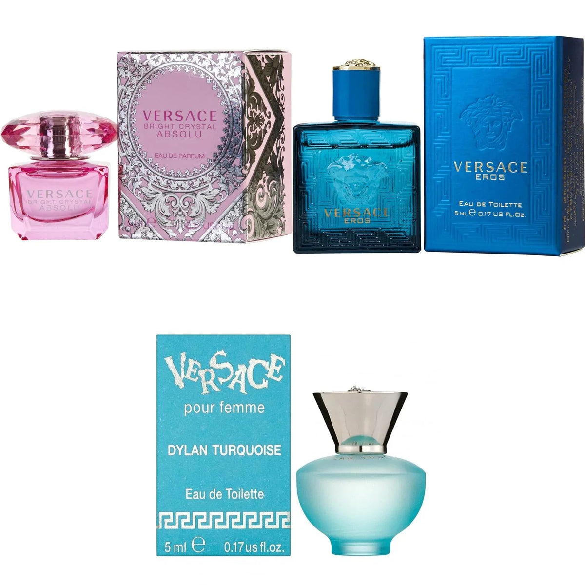 Versace Bright Crystal Absolu , Eros Men , Dylan Turquoise Femme  - 5ml 3PK Kit