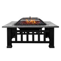 Kmowoo Multifunctional Fire Pit Table 32in 3 in 1 Metal Square Patio Firepit Table  Garden Stove with Spark Screen, Cover, Log Grate and Poker