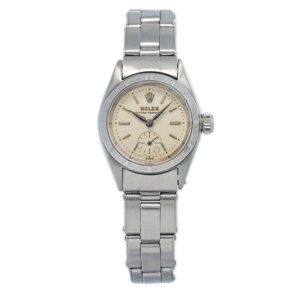Rolex Oyster Perpetual  6505 vintage Rivet Stainless Silver Dial Ladies 24MM