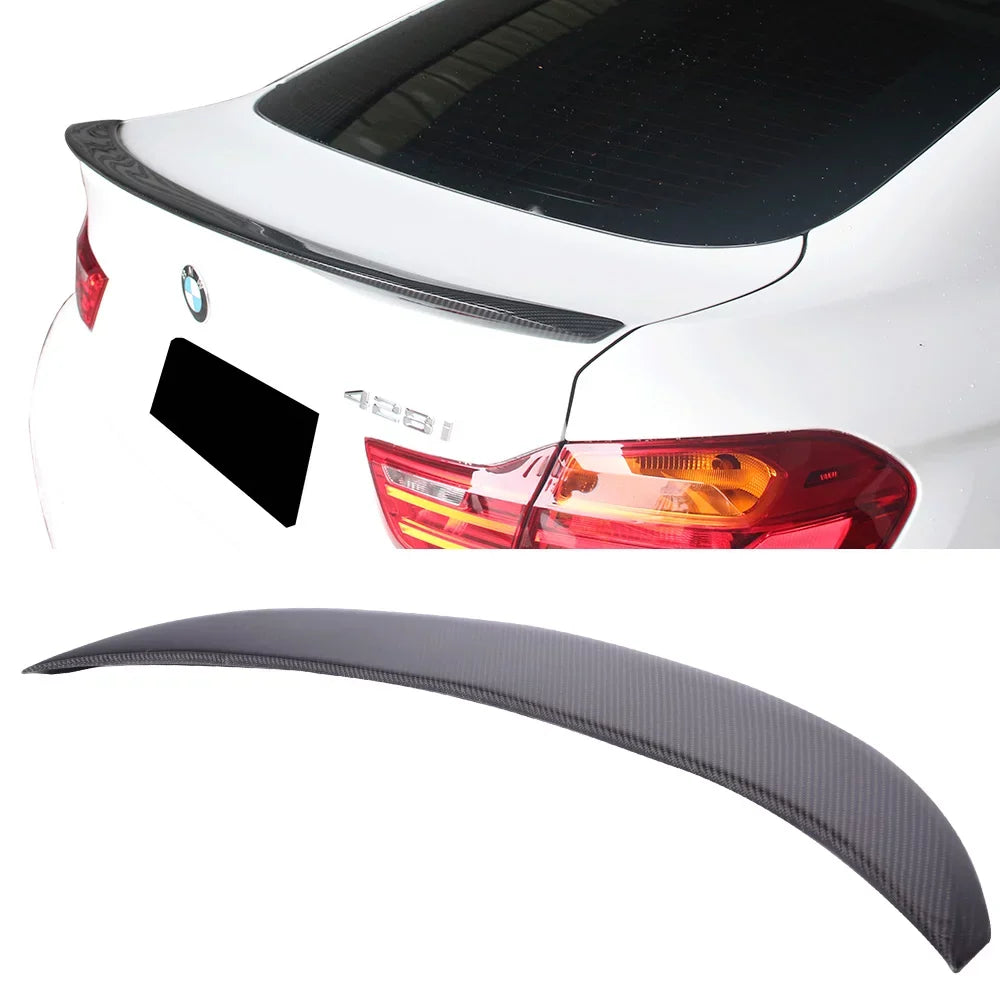 Ikon Motorsports Compatible with 15-20  F36 4 Series 4DR Gran Coupe V Style Rear Trunk Spoiler Wing - Carbon Fiber 2015 2016 2017 2018 2019 2020