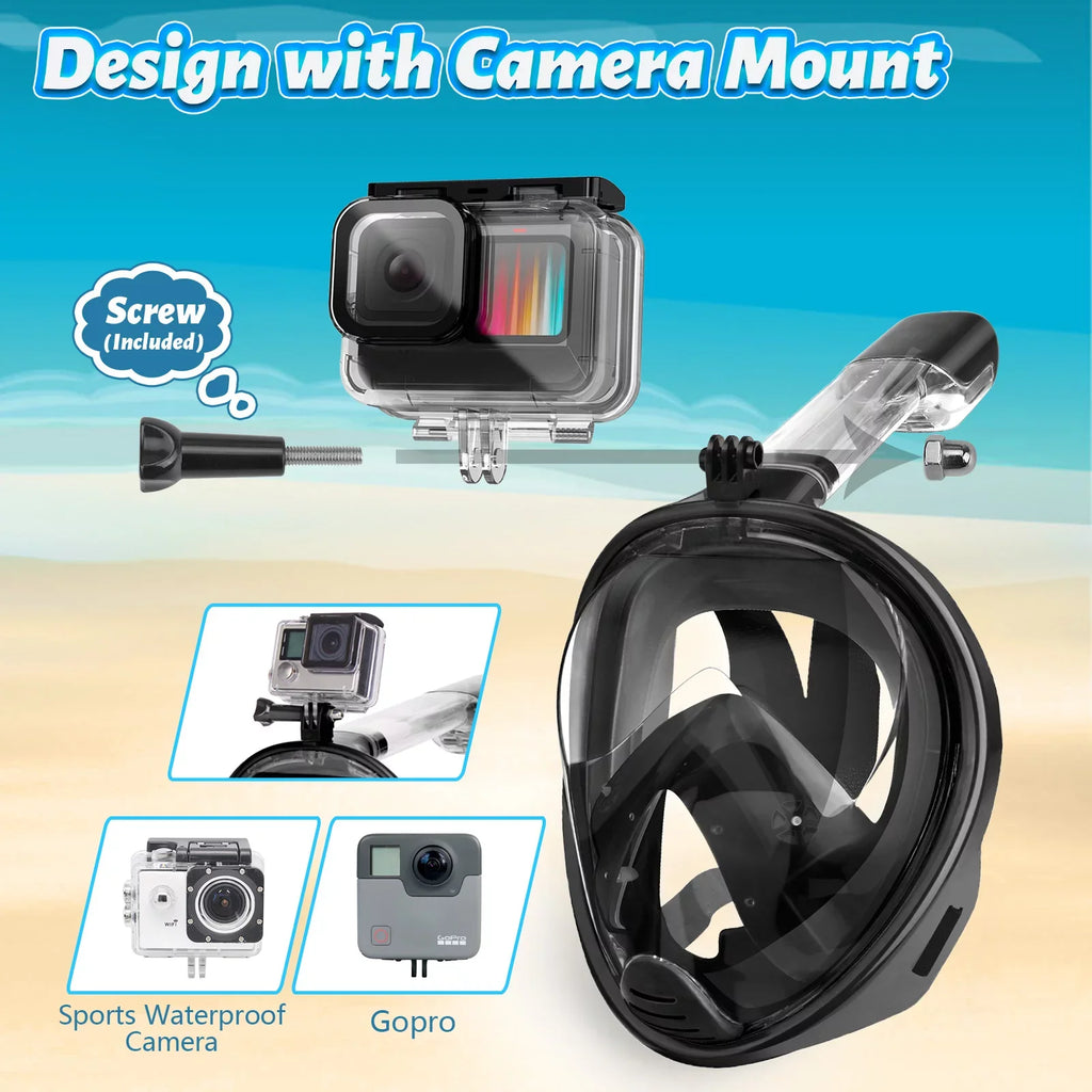 Full Face Snorkel Mask, Snorkeling Mask with Detachable Camera Mount, Panoramic View Upgraded Dive Mask with Safety Breathing System, Dry Top Set L/