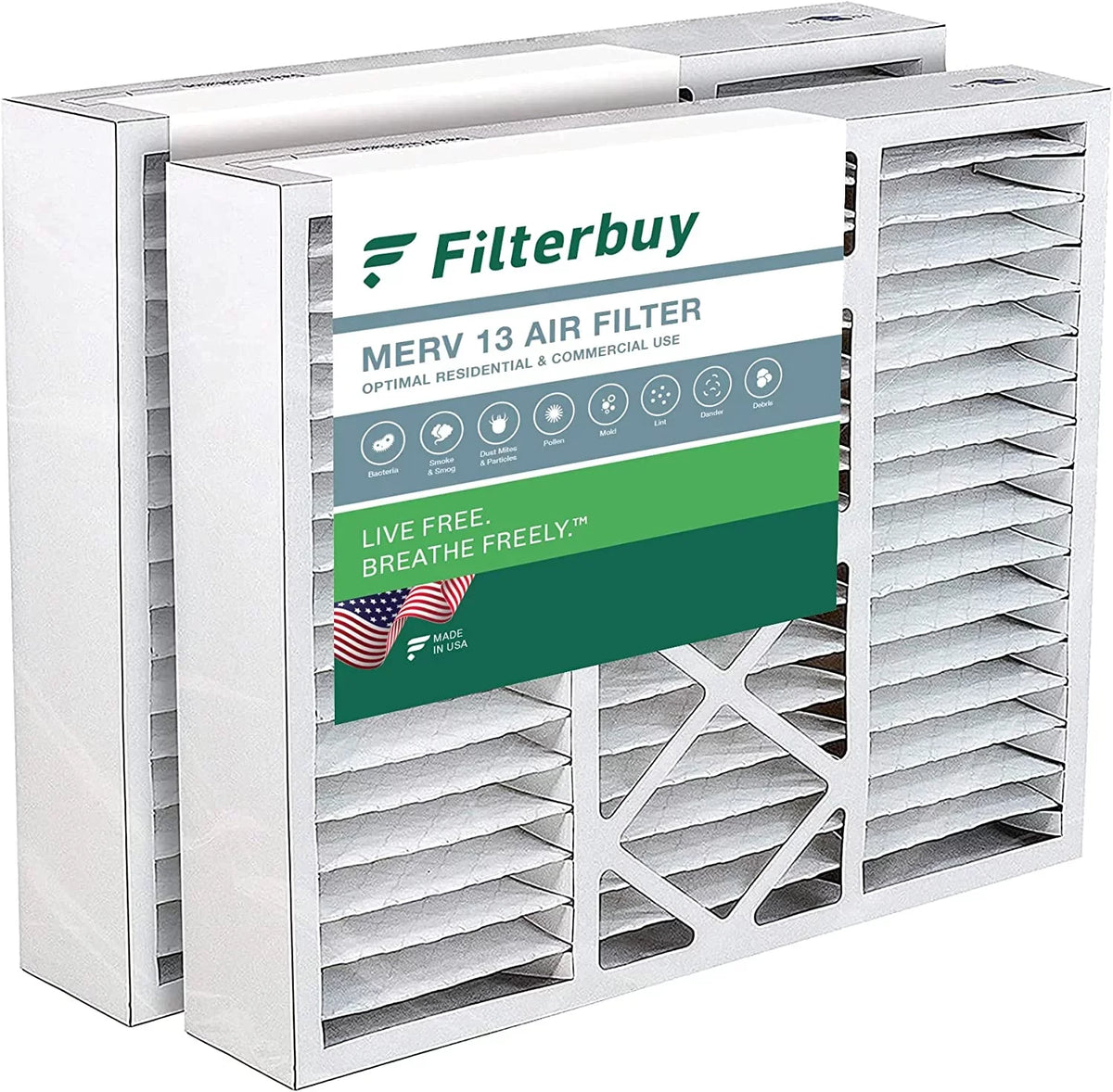Filterbuy 16x20x5  13 Pleated   Furnace Air Filters for Honeywell FC100A1003 (2-Pack)