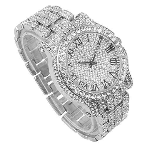 Charles Raymond Mens Big Rocks with Roman Numerals Fully Iced Out Colorful Dial Watch - ST10327  Single (ST10327RN Silver  R#)