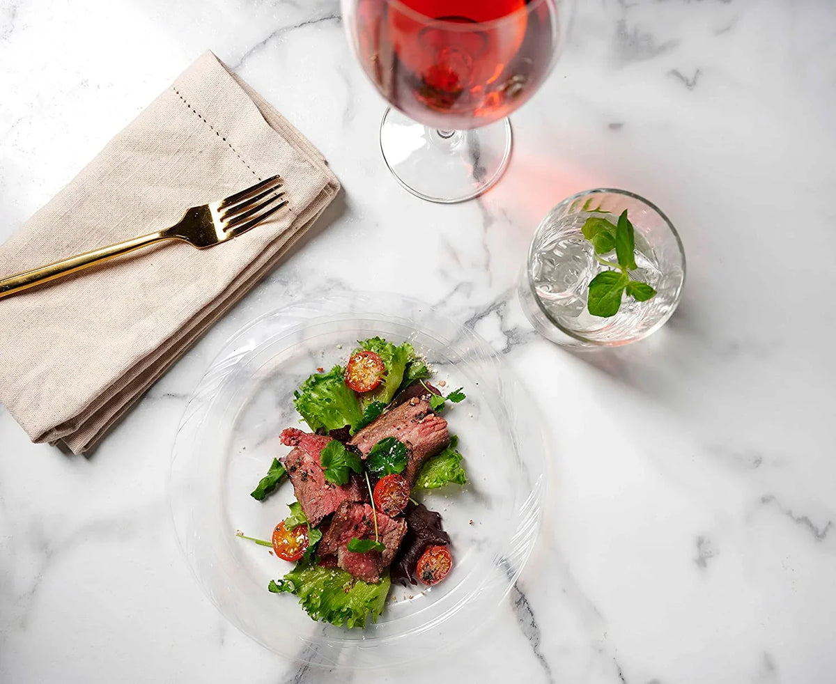 9 Inch Clear Plastic Plates 200 Bulk Pack - Disposable Plates for  Party Dinner Travel and Events, Microwavable Recyclable
