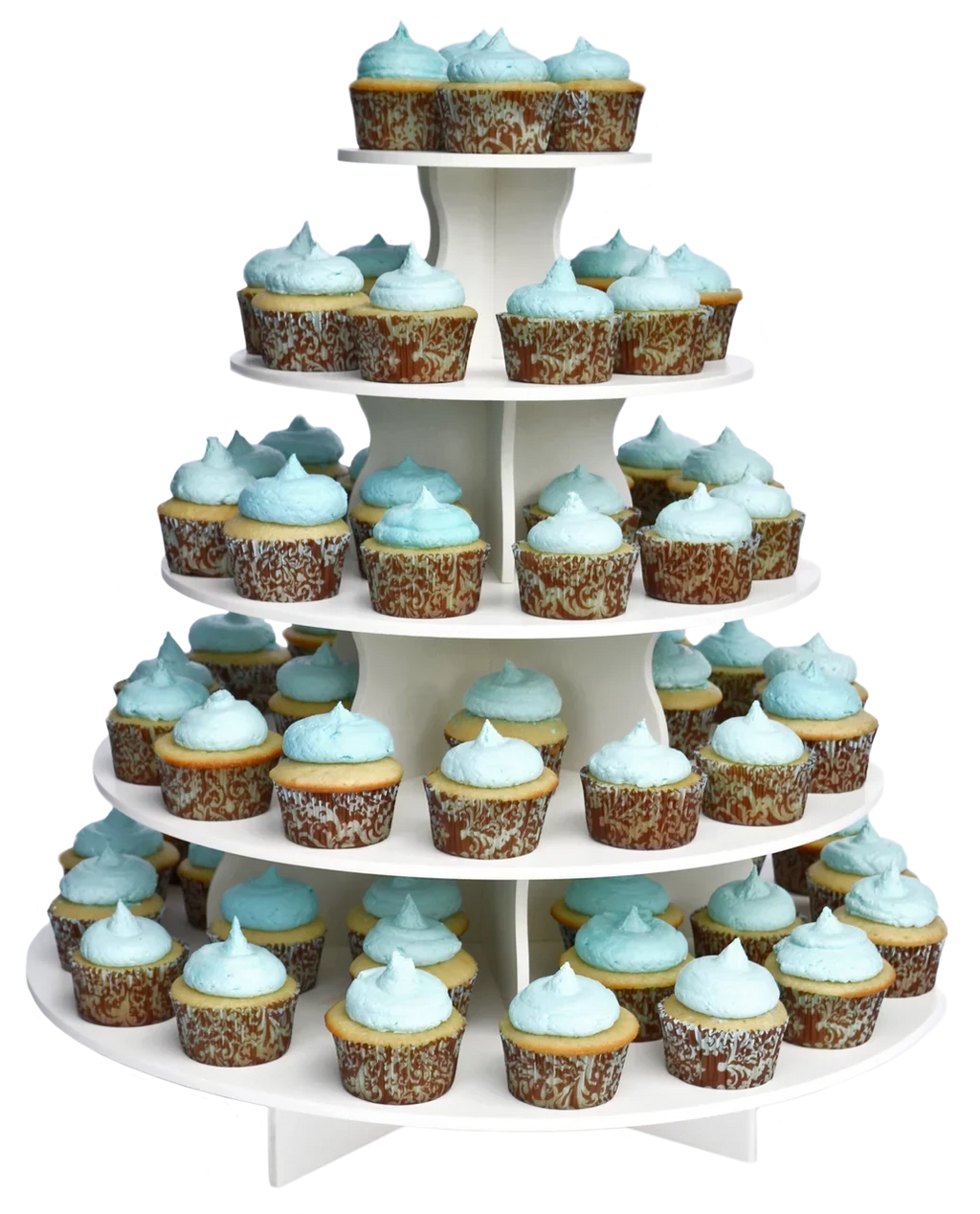The Smart Baker - Adjustable, Reusable 5 Tier Round Cupcake & Dessert Tower Display Stand, White - Holds up to 90+ Cupcakes | Weddings, Parties, Holidays, Baby Showers and More!