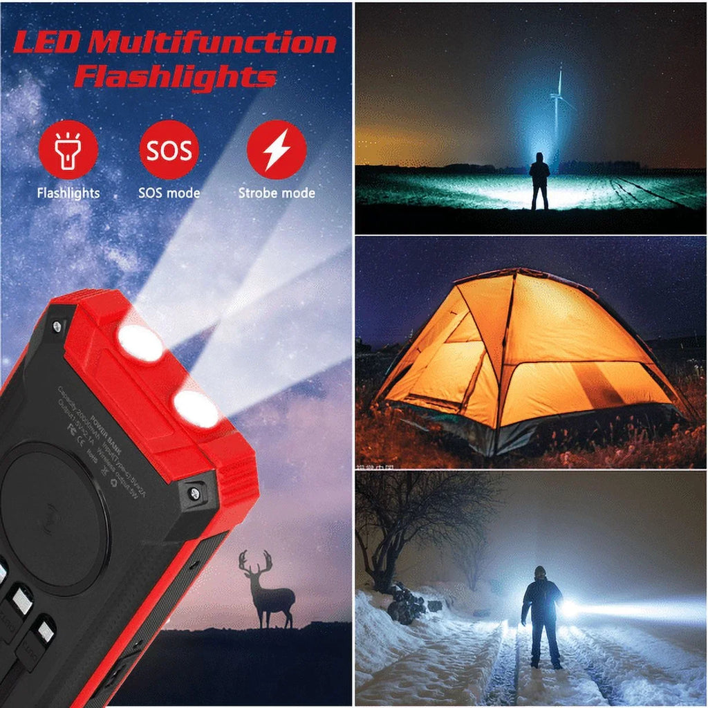 Solar Power Bank 20000mAh Built-in 4 Cables Qi Wireless Charger For Ulefone Armor 9 with  Flashlight Solar Portable External Battery IPX4 Waterproof 15W 5V/3A  C Port 6 Outputs 3 Inputs