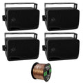 4 x New Pyle PLMR24 3.5'' 200 Watt 3-Way Weather Proof Marine Mini Box Speaker System (Black), and Enrock Audio 16-Gauge 50 Foot Speaker Wire