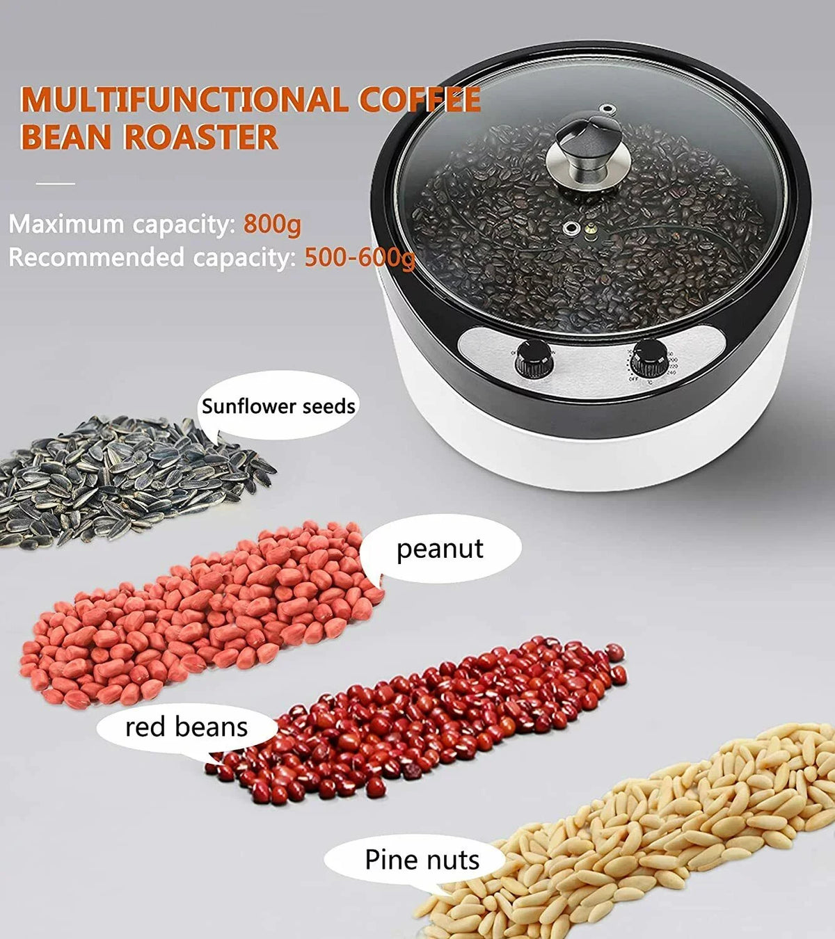Shanna 800W Electric Coffee Roaster Machine Coffee Bean Roaster for Home Commercial 800G 110V
