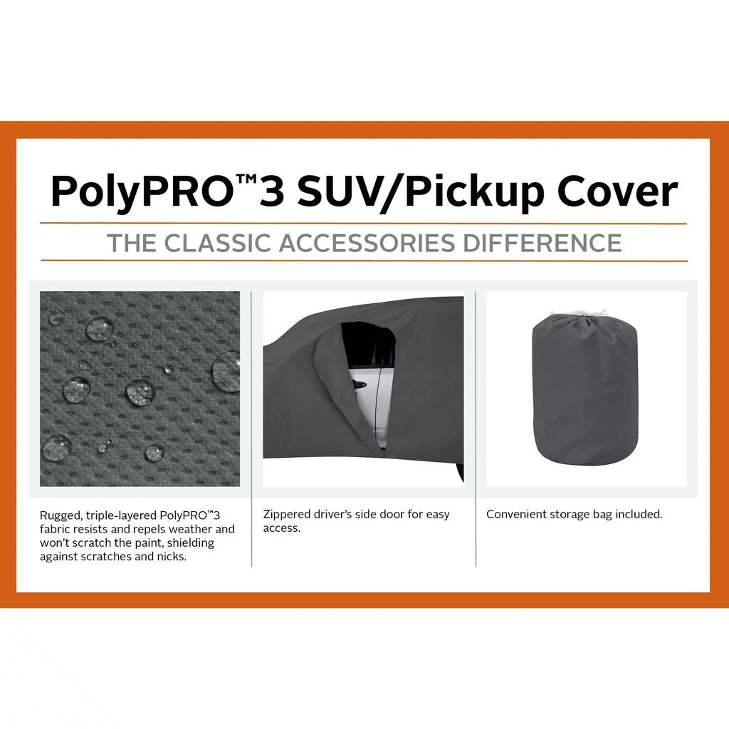 Classic Accessories OverDrive PolyPRO™ 3 Heavy-Duty Car Cover - Compact  or Truck Cover, Up to 187"L, Charcoal