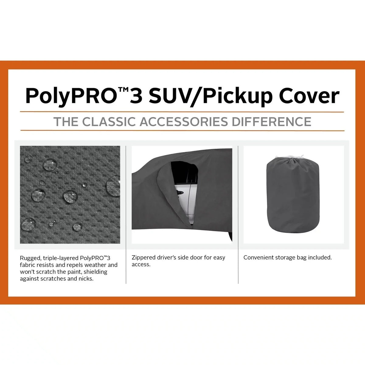 Classic Accessories OverDrive PolyPRO™ 3 Heavy-Duty Car Cover - Compact  or Truck Cover, Up to 187"L, Charcoal