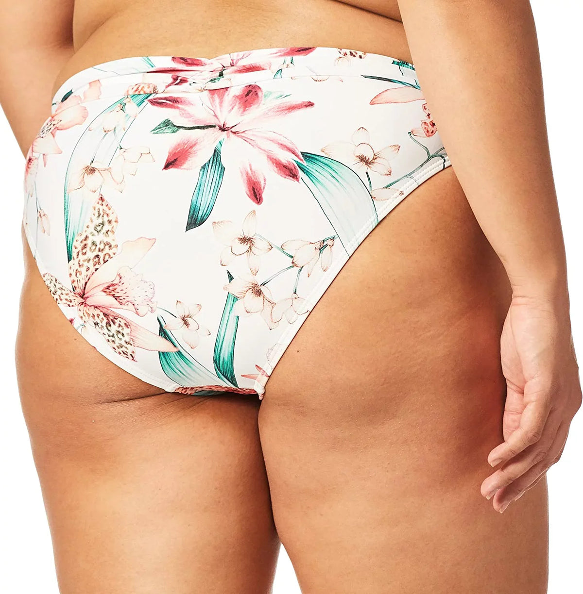 La Blanca Womens Shirred Band Hipster Bikini Swimsuit Bottom 6 White//Flyaway Orchid