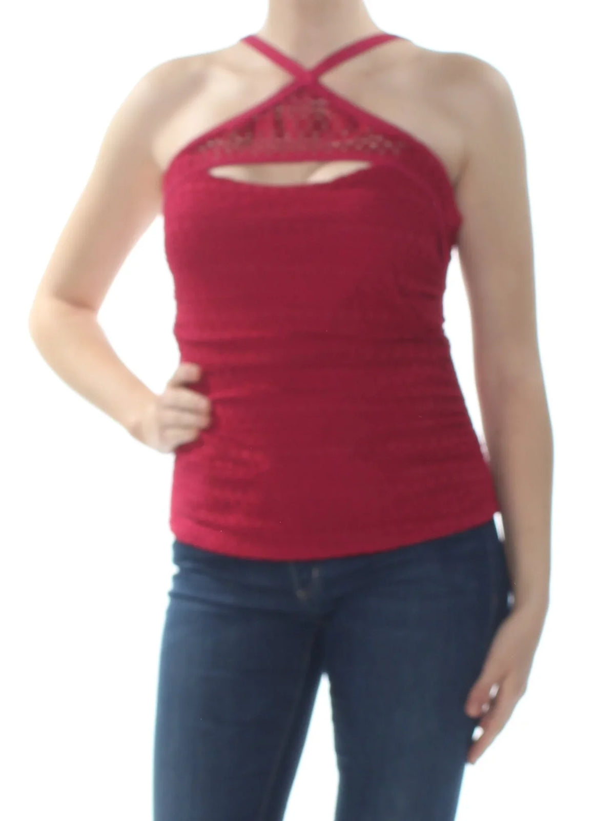 $34 Womens Red Lost At Sea Crochet High Neck Tankini Top 10 B+B