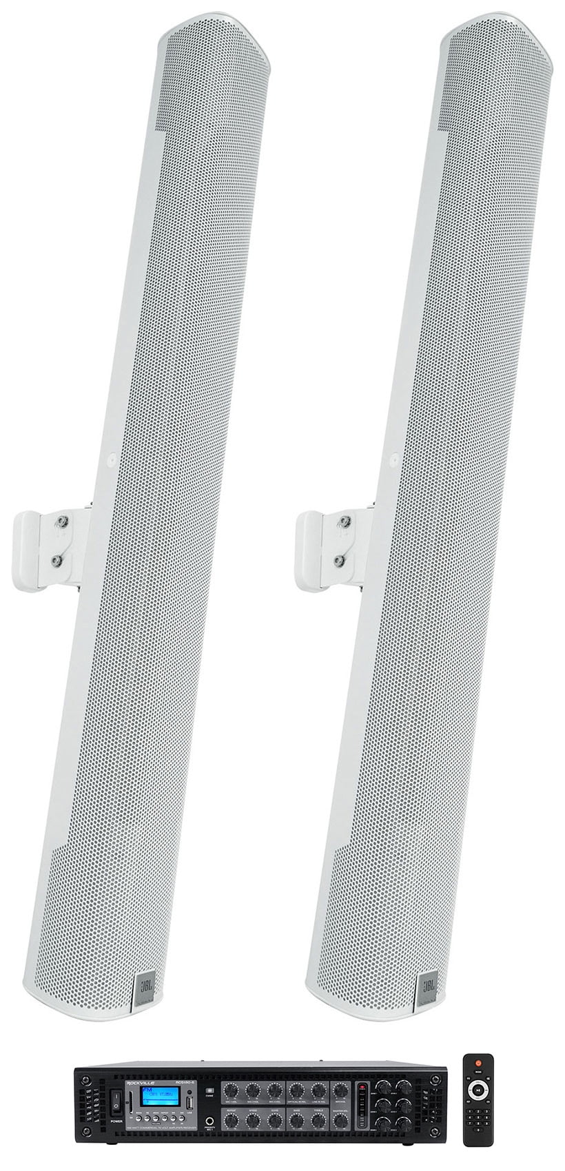 (2)  COL800- 32" White 70V Commercial Column Wall Mount Array Speakers+Amp